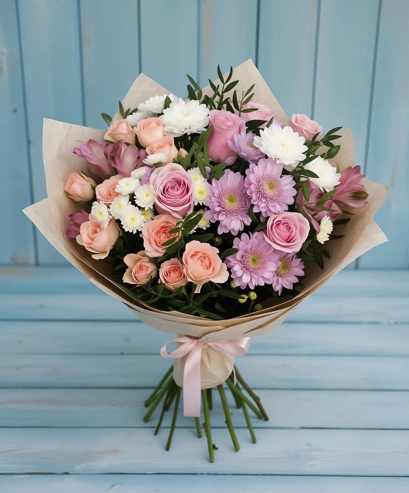 Букет цветов из: Хризантемы, Розы и Альстромерии в Александроневской