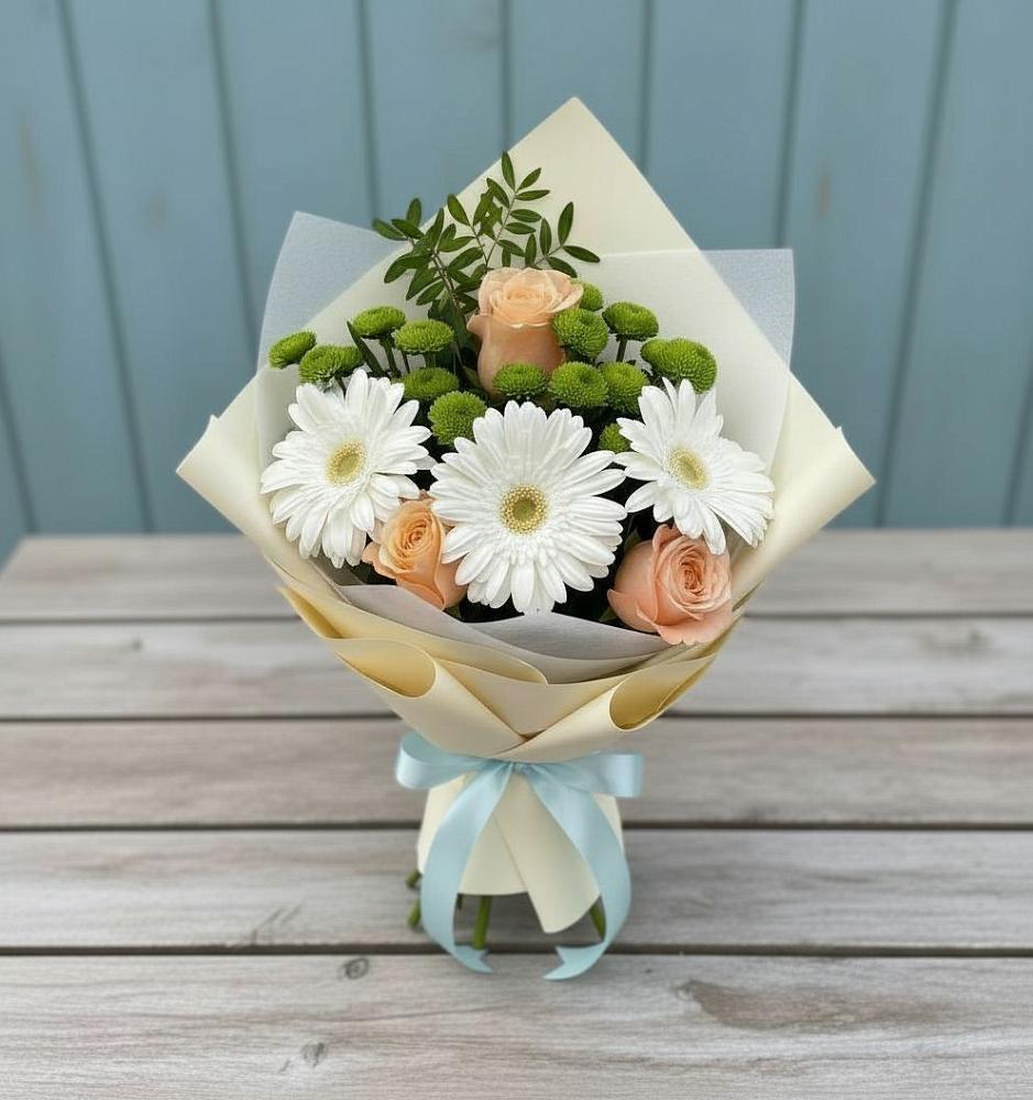 Букет цветов из: Герберы, Розы и Хризантемы в Александроневской