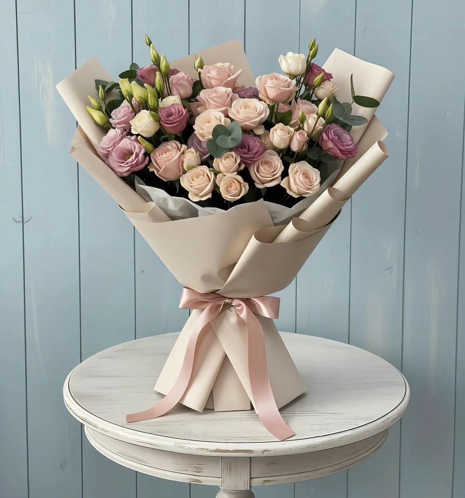 Букет цветов из: Розы и Лизиантусы в Александроневской